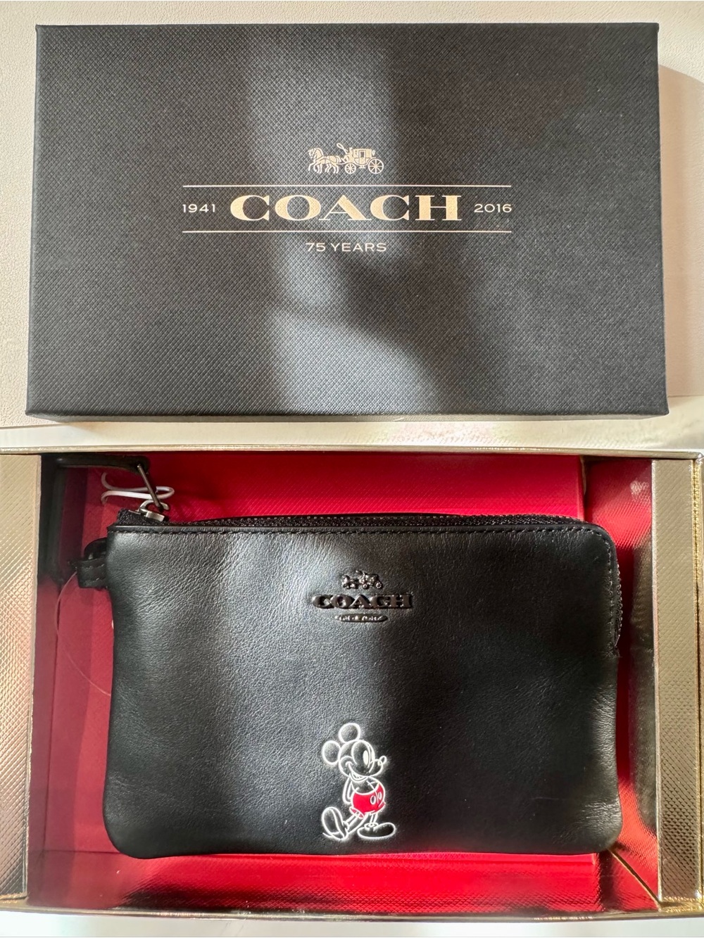 NWT Coach x Disney Mickey Mouse Black Leather Zip Wristlet